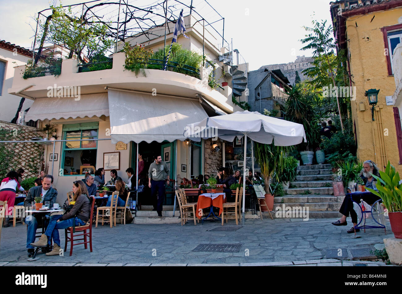 Athens Plaka Pavement Bar Pub Cafe restaurant Greece Stock Photo Alamy