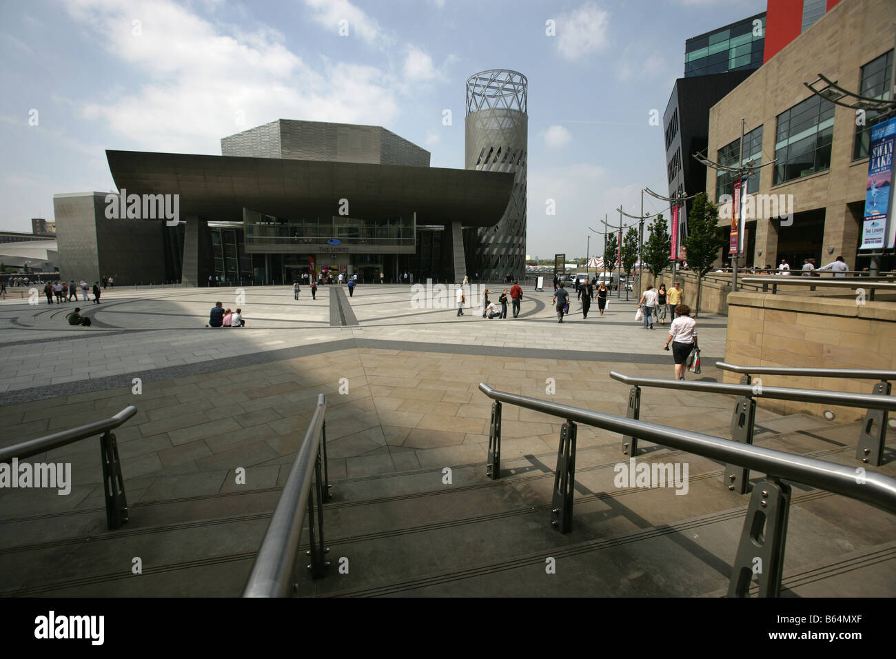 City of Salford, England. Main entrance to the Michael Wilford designed Lowry theatre and art complex in Salford Quays. Stock Photo