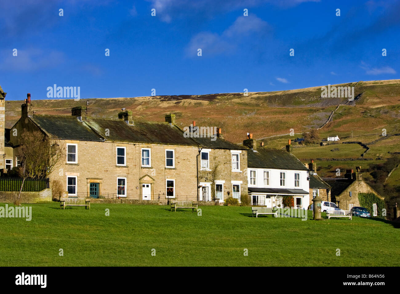 Yorkshire Uk Terraced Cottages At Reeth In Swaledale Yorkshire