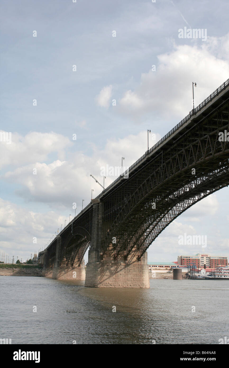 Eads Bridge over Mississippi river at St Louis Missouri Stock Photo