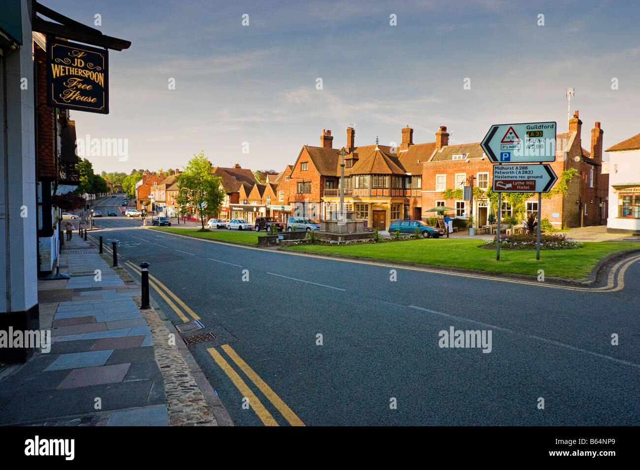 Dusk in the town centre of Haslemere Surrey England UK looking North in the late afternoon Stock Photo