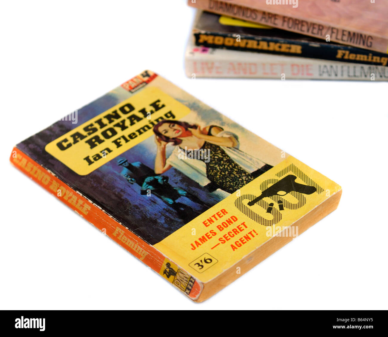 James Bond Casino Royale Live and Let Die Moonraker and Diamonds are Forever paperbacks by Ian Fleming Stock Photo