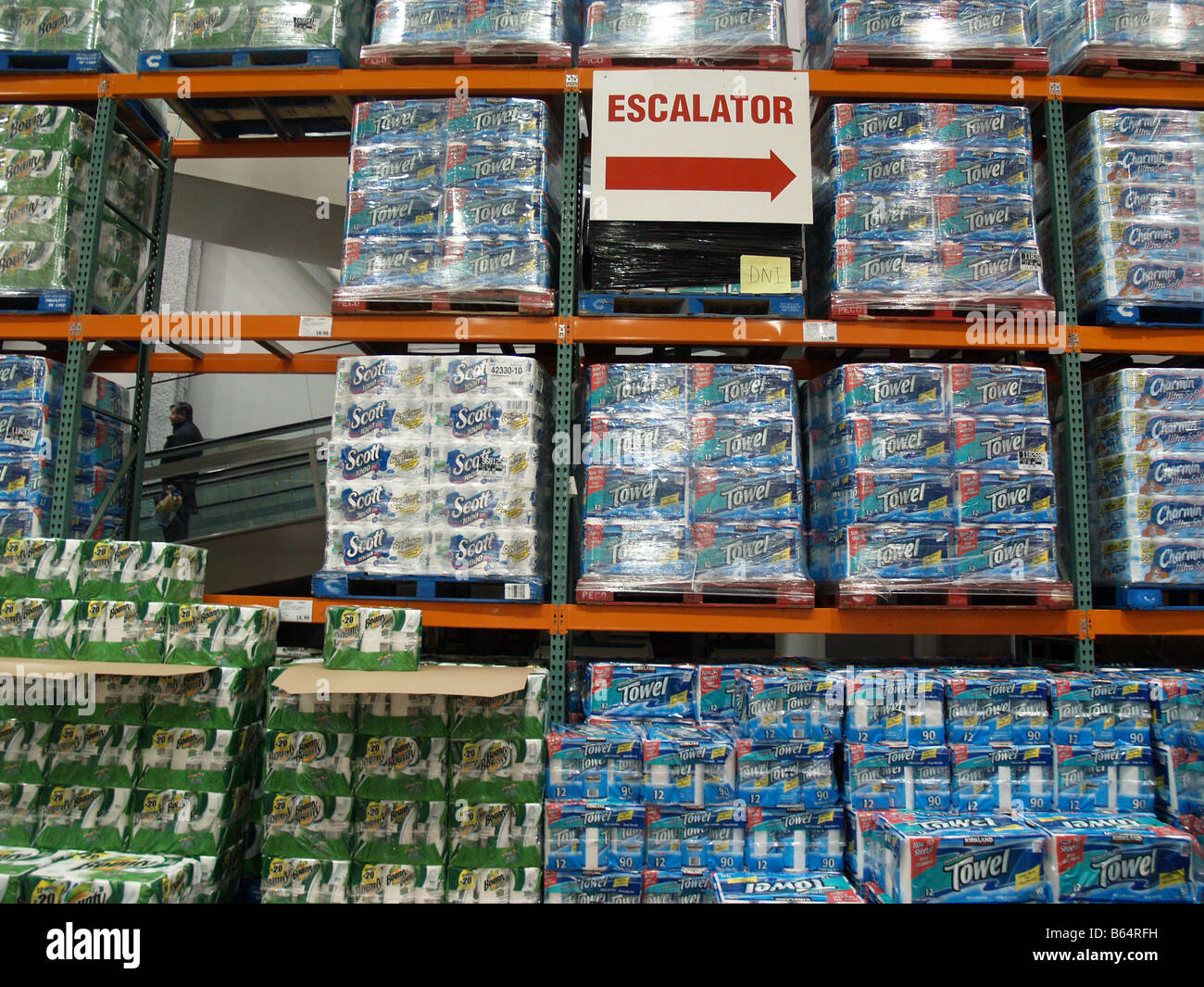 Stacks of paper products at a Costco Wholesale big box store in the United States Stock Photo