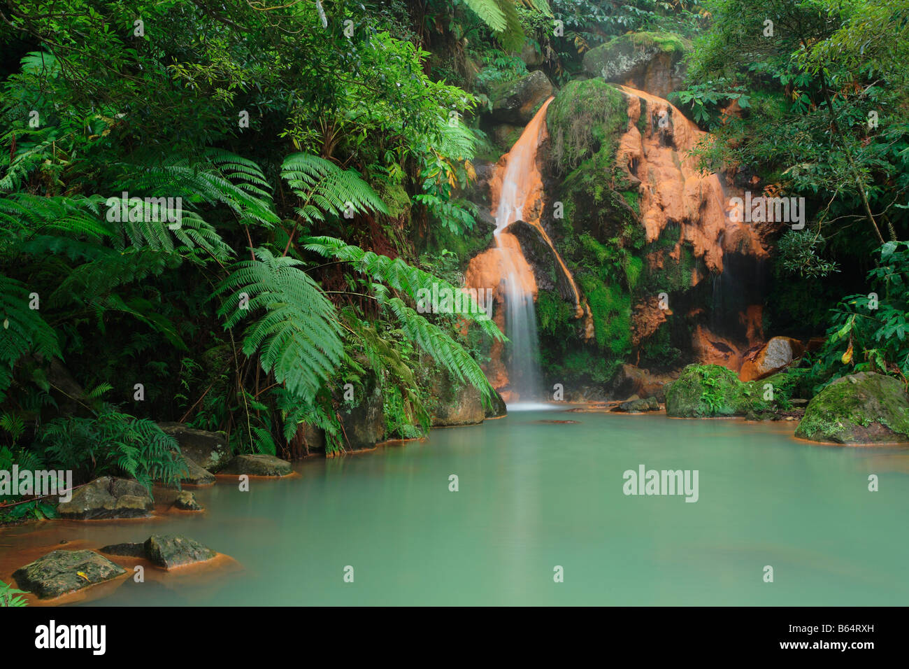 The thermal pool in Caldeira Velha Natural Monument. Sao Miguel island