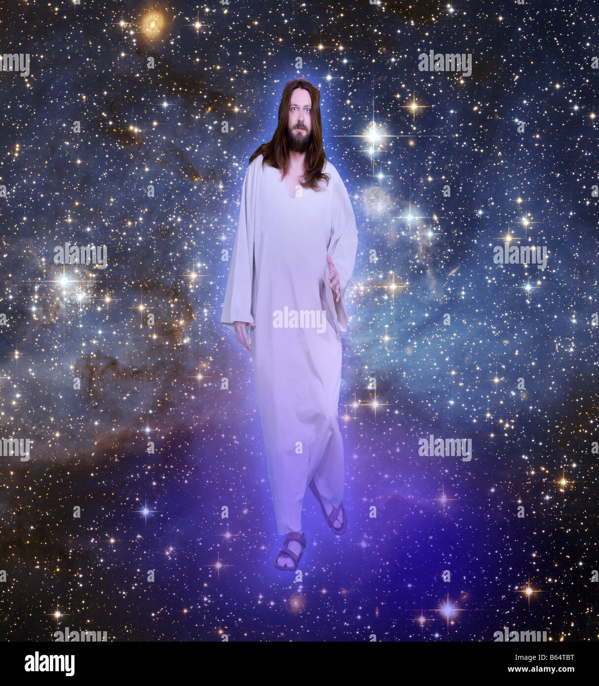 Jesus walking in the heavens and stars Stock Photo Alamy