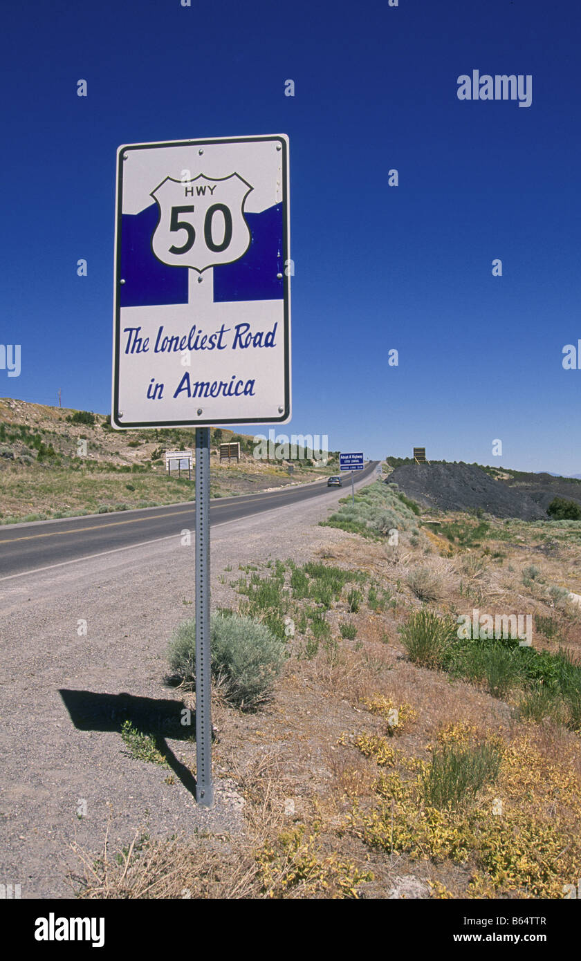 A view of Highway 50 named America s Loneliest Road or The Loneliest Road In America in northern Nevada Stock Photo