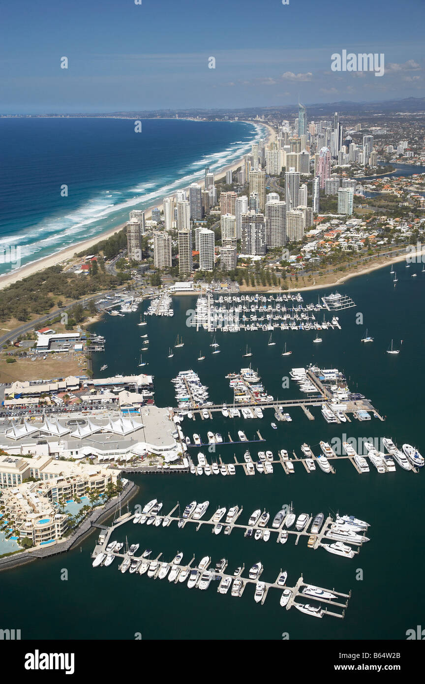 Palazzo Versace Luxury Resort and Marina The Broadwater and Main Beach Gold Coast Queensland Australia aerial Stock Photo