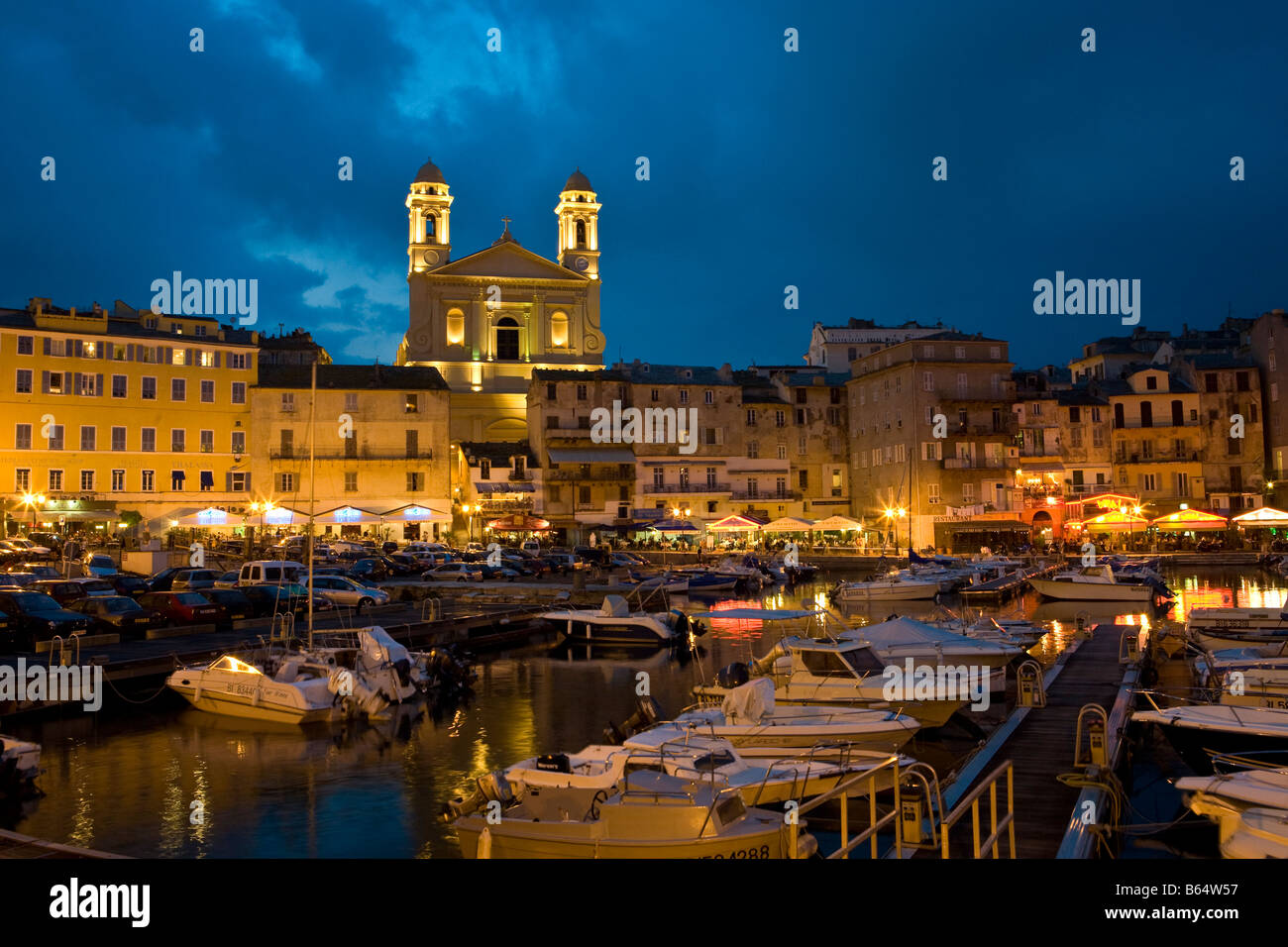 The harbour Bastia by night, Corsica Stock Photo  Alamy
