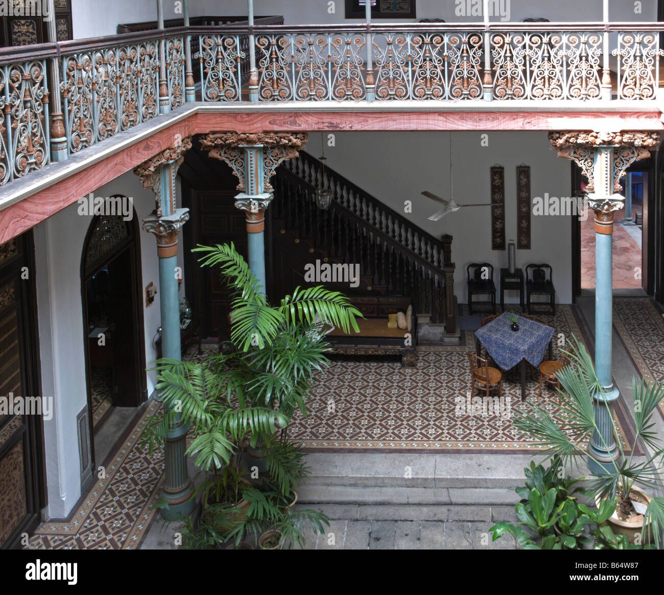 Indoor courtyard, Cheong Fatt Tze Mansion, Penang, Malaysia Stock Photo