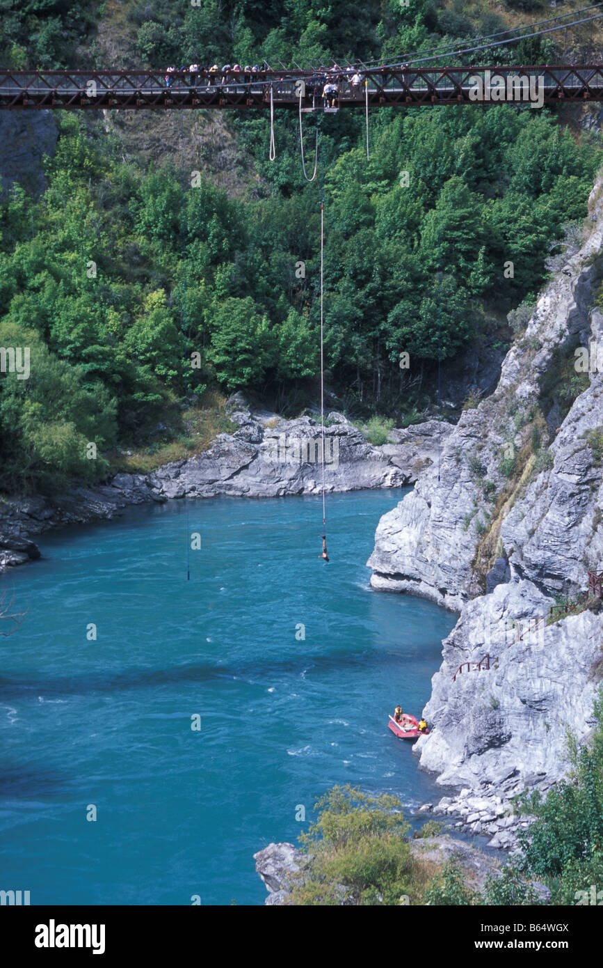 Bungy jumping off the original bridge in New Zealand Stock Photo