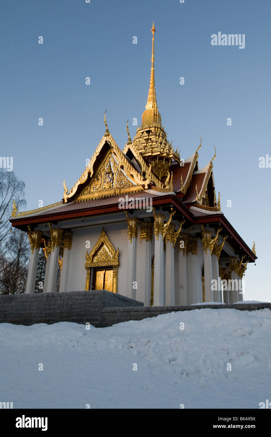 Mid winter view of King Chulalongkorns memorial building in a little Jämtland village in Ragunda municipality. Stock Photo