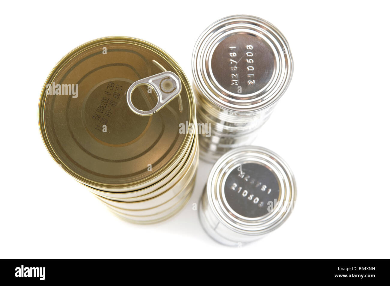object on white Tin with canned food Stock Photo