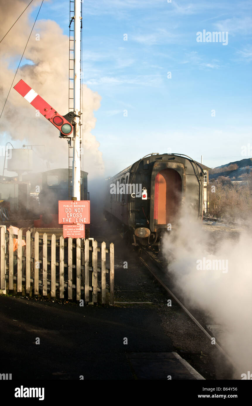 Thomas the Tank Engine leaving Embsay Station to go to Bolton Abbey station, Santa Claus on the train. Stock Photo