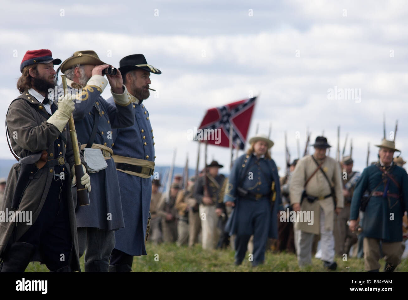 Confederate soldiers at the renactment of the Battle of Berryville. Stock Photo