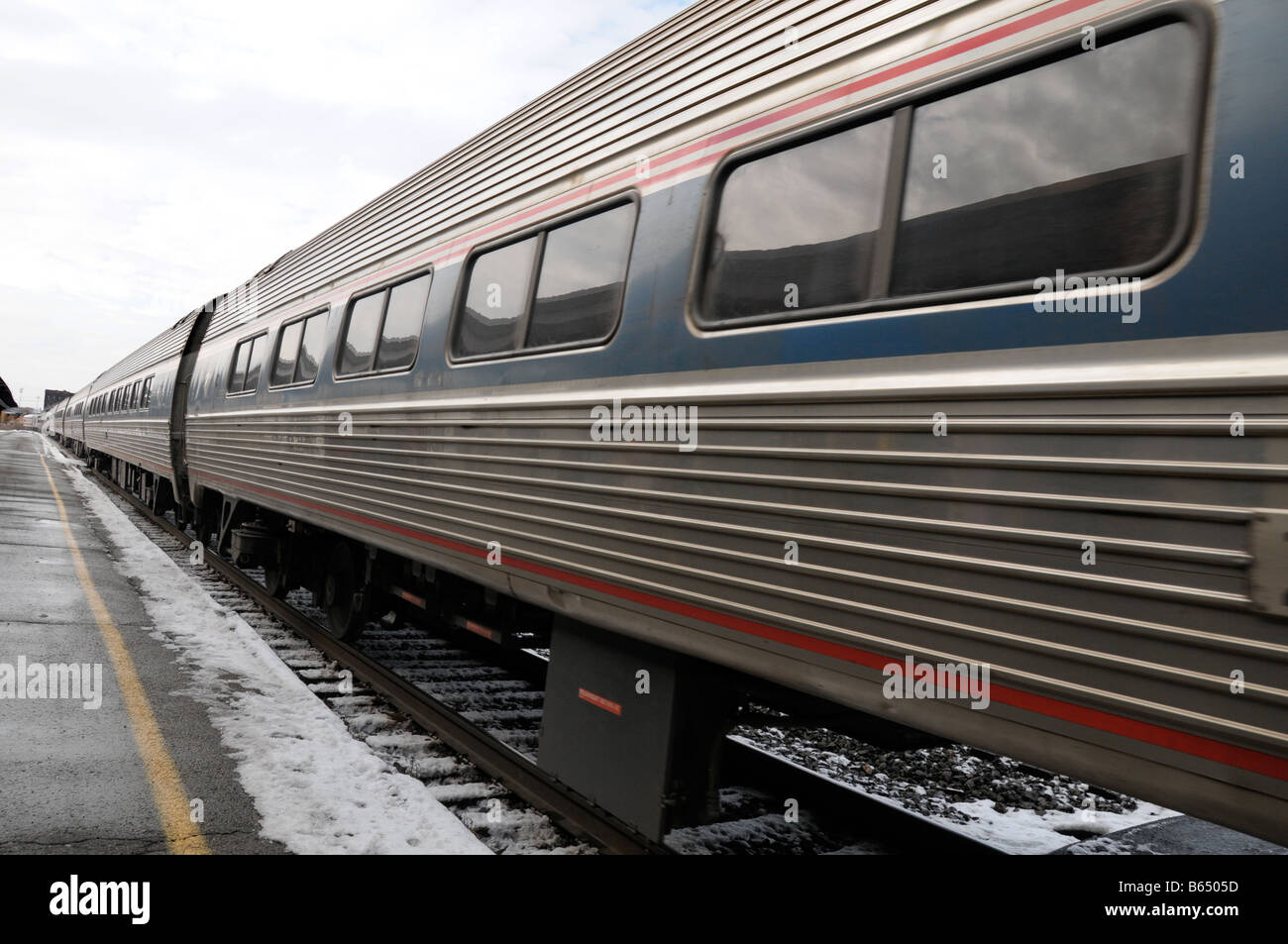 Amtrak train arriving in Rochester, NY USA. Stock Photo