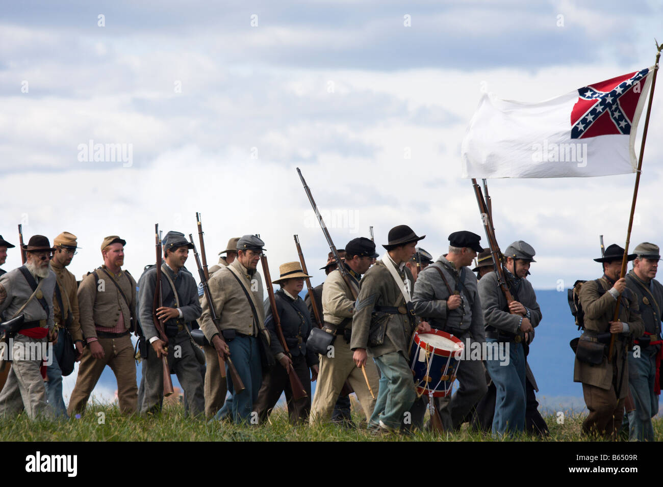 Confederate soldiers at the renactment of the Battle of Berryville. Stock Photo