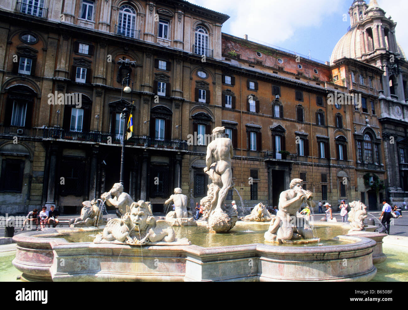Fountain of Neptune or Fontana del Nettuno or Neptune Fountain on the Piazza Navona Rome Italy Lazio Fountain. Stock Photo