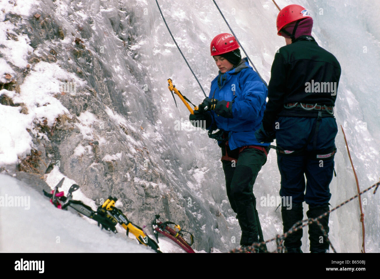 Female Ice Climbers learning to climb at Ice Climbing Clinic Marble
