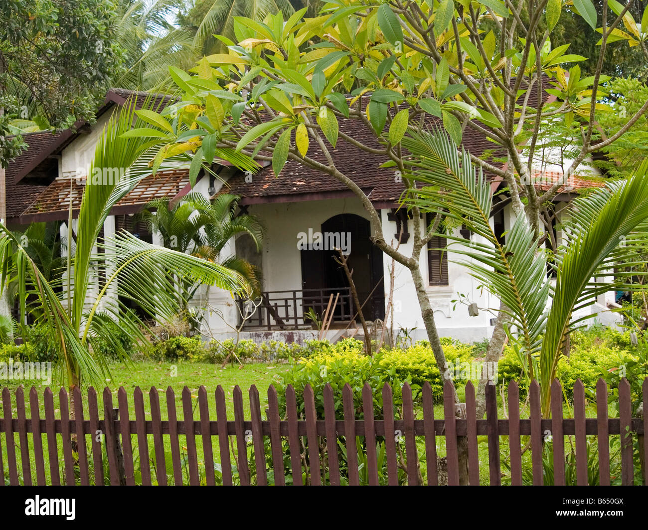 French colonial villa on Don Khon island on the Mekong River in Laos Stock Photo