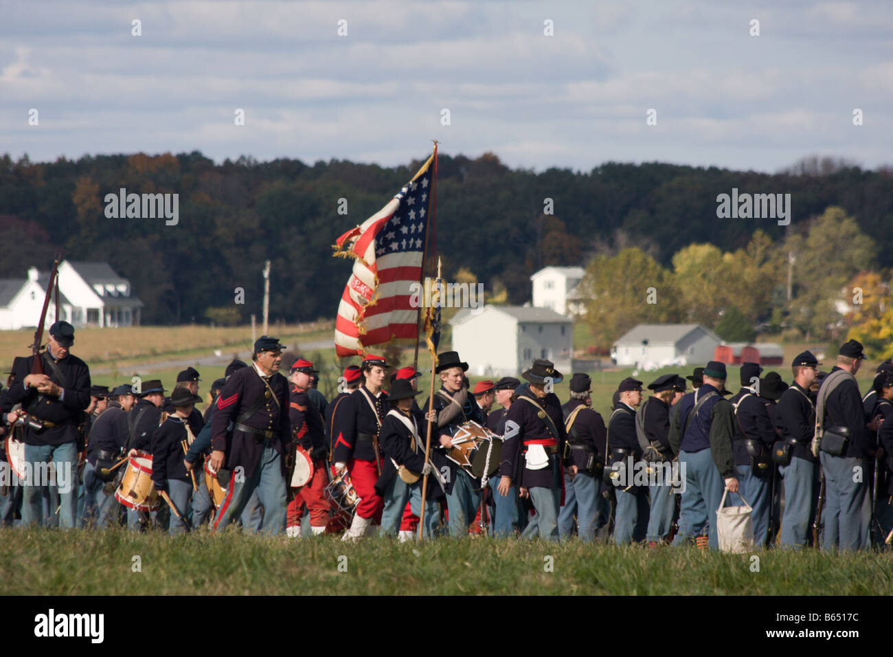 Federal soldiers at the renactment of the Battle of Berryville. Stock Photo