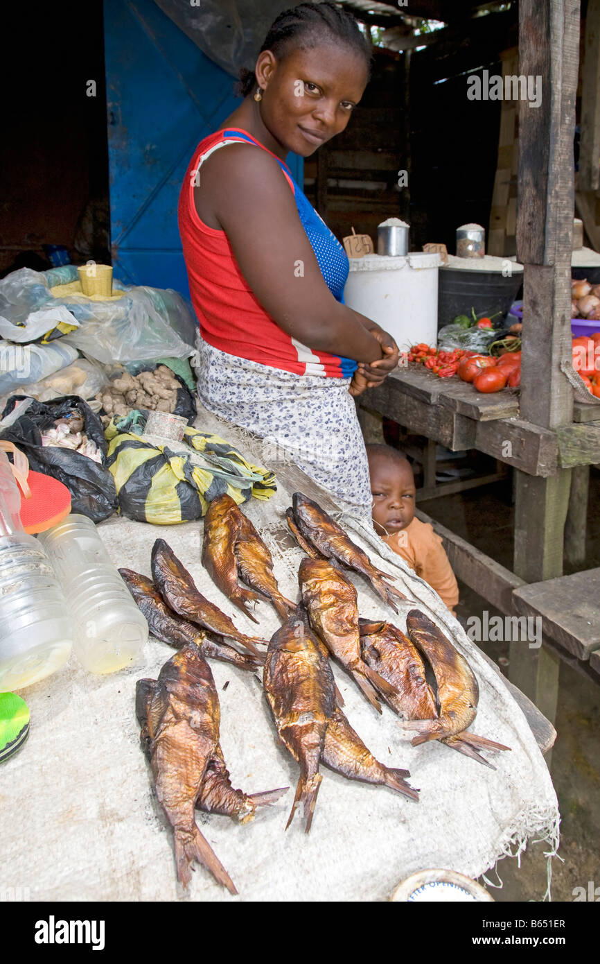 Vendor at fish market, Douala, Cameroon, Africa Stock Photo Alamy