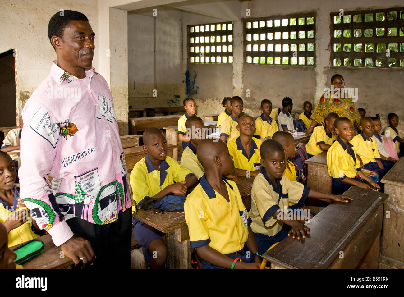 Teacher and students in school classroom Douala Cameroon Africa Stock Photo