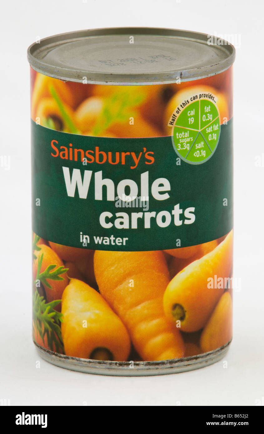Whole carrots in a can by Sainsbury's sold in the UK Stock Photo Alamy