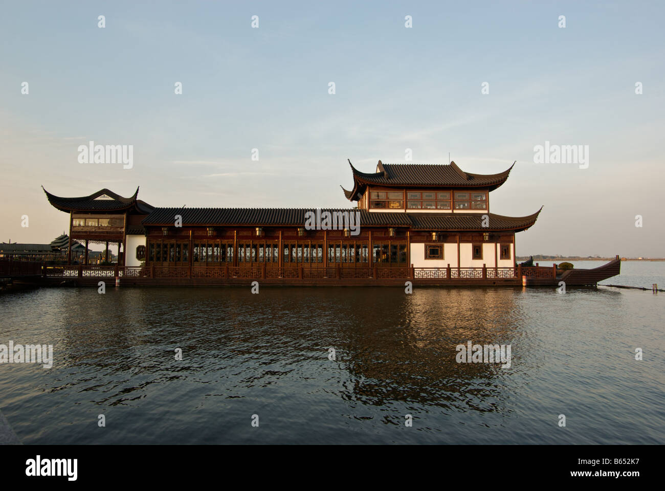 Zhouzhuang marble stone boat convention building on Baixian Lake at Yunhai Resort in Watertown Venice of the east Stock Photo