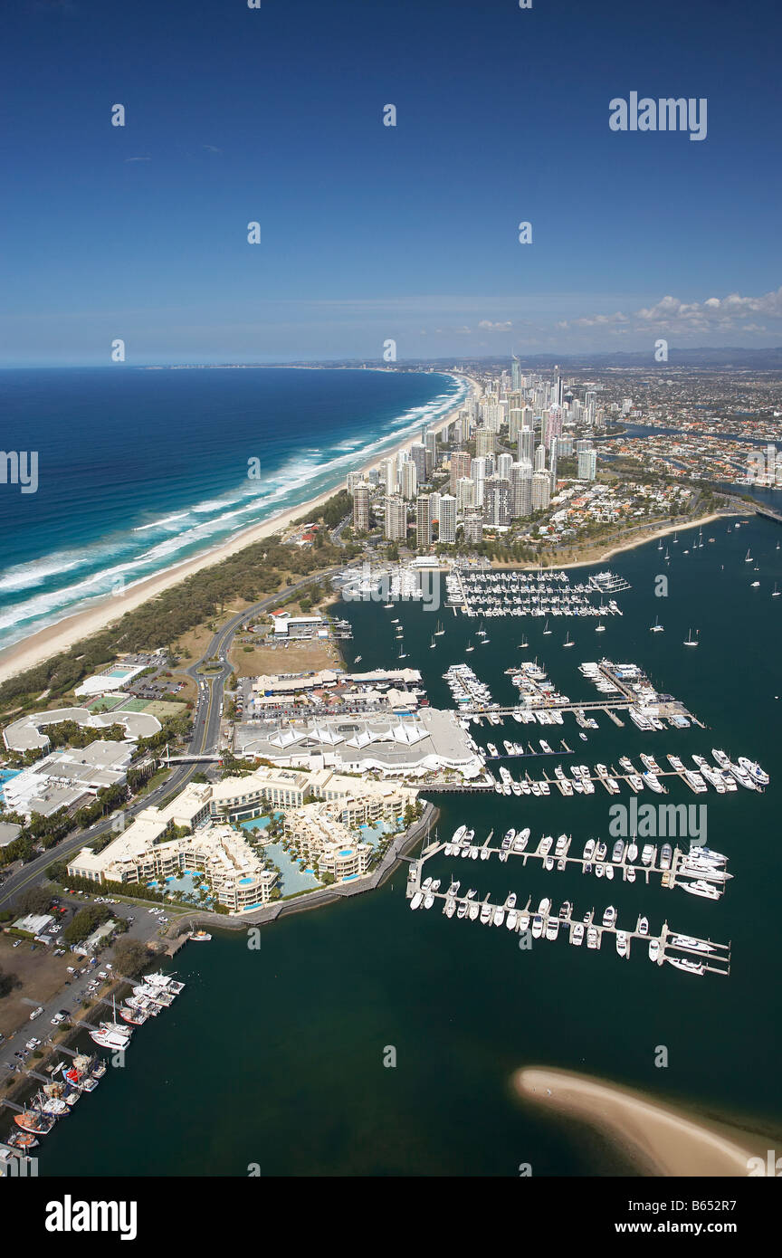 Palazzo Versace Luxury Resort and Marina The Broadwater and Main Beach Gold Coast Queensland Australia aerial Stock Photo