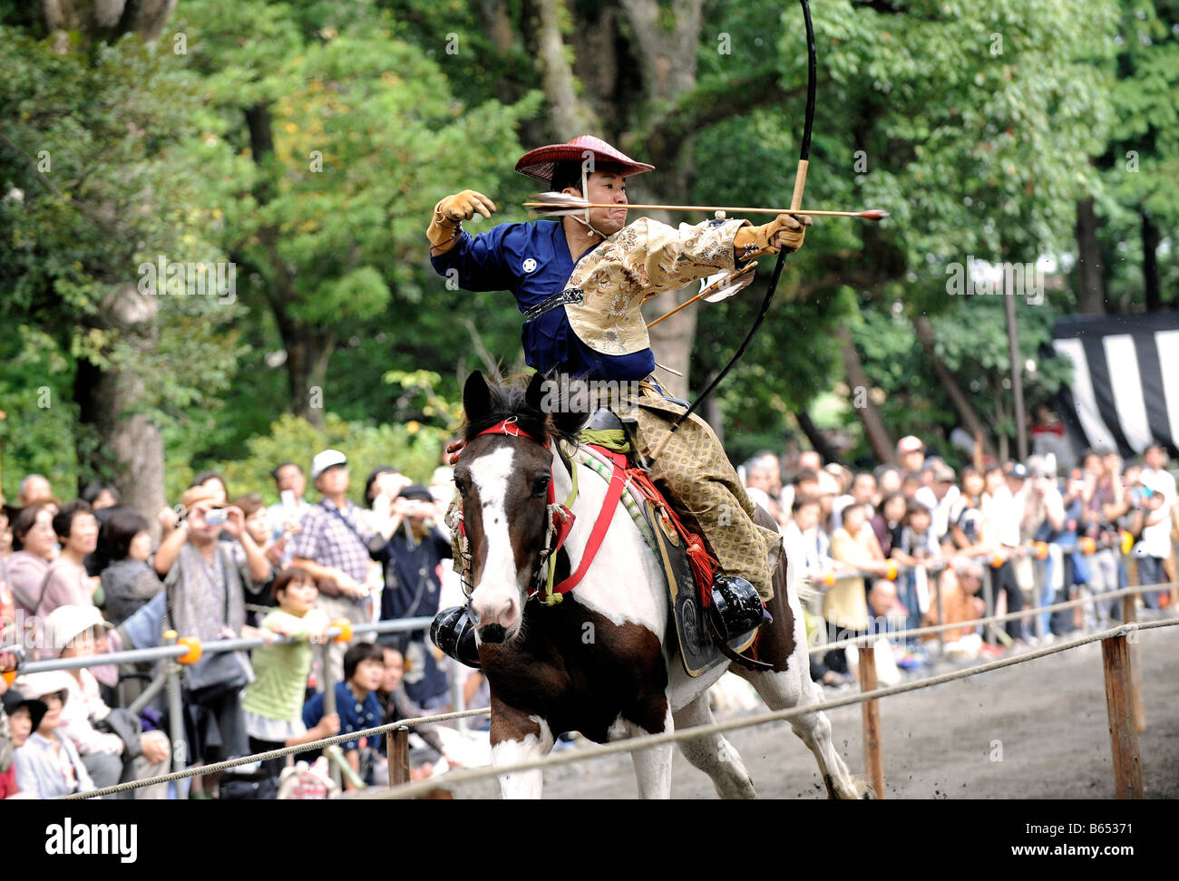 Yabusame, or traditional horseback archery ritual, is performed at