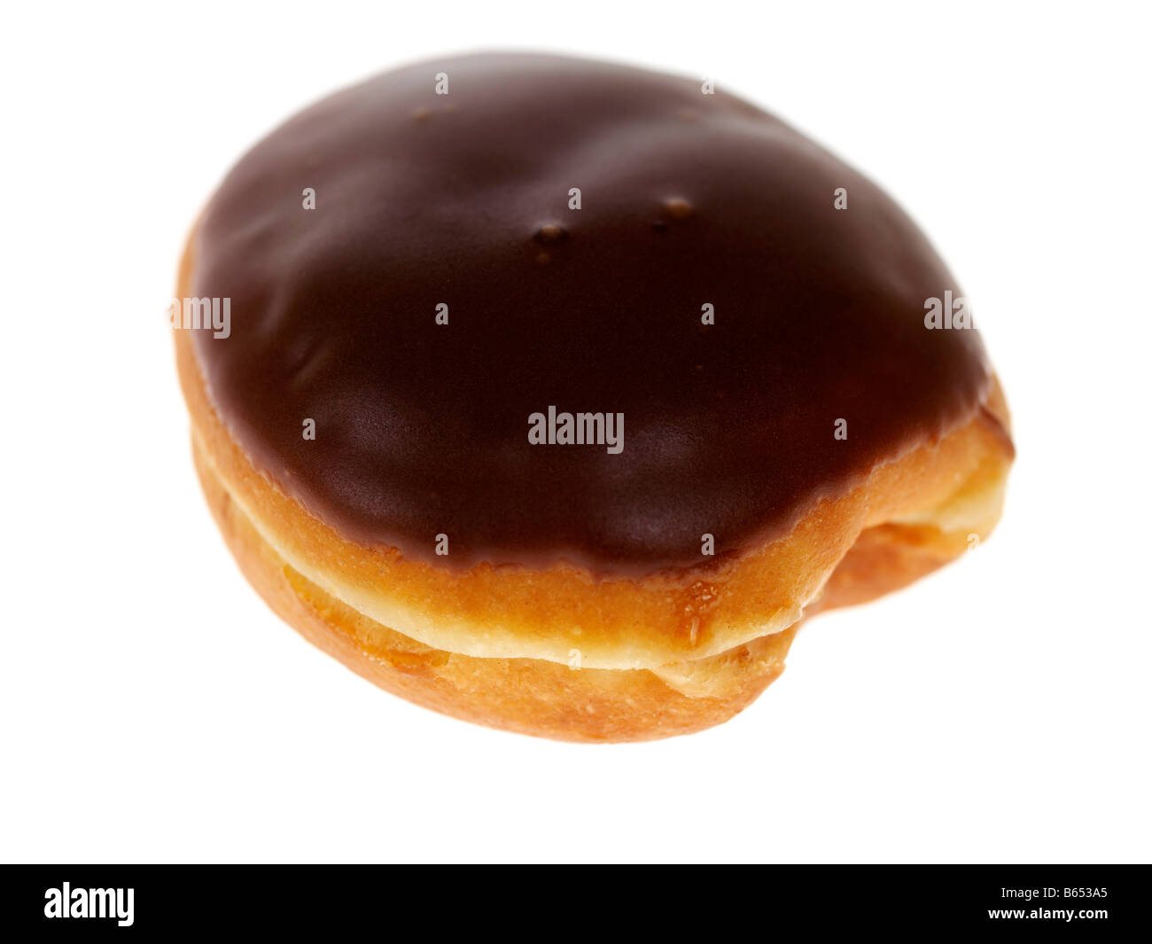 Chocolate Iced Creme Filled Doughnut Stock Photo Alamy