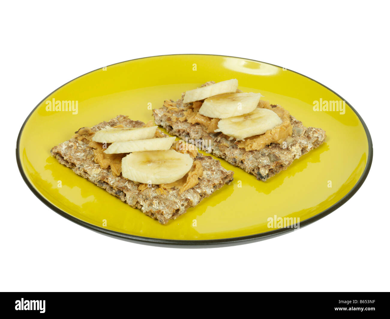 Rye Crispbread With Peanut Butter and Banana Stock Photo Alamy