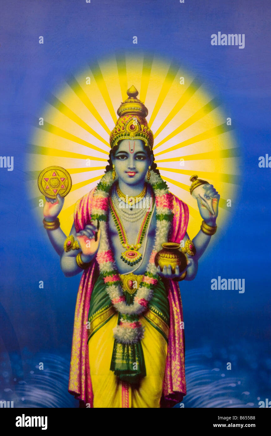 India, Mumbai, Maharashtra, Ayurvedic Therapy Center, God of healing: Dhanwanthari. Stock Photo