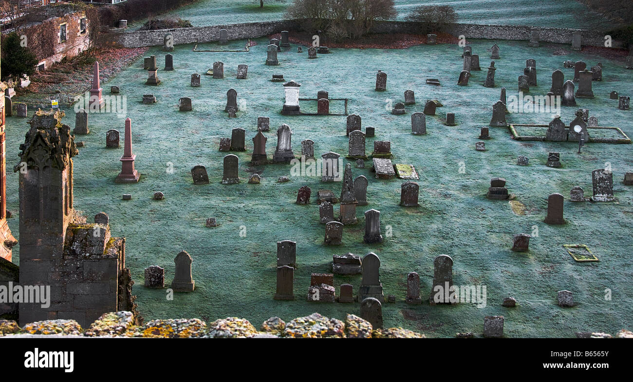 Graveyard. Melrose Abbey. The Borders. Stock Photo