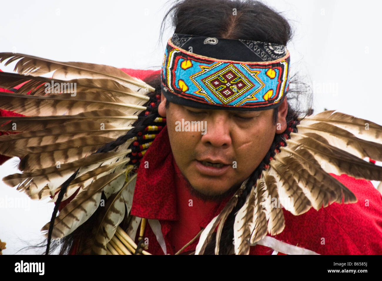 A Native American man dances at the Healing Horse Spirit PowWow in Mt. Airy, Maryland. Stock Photo