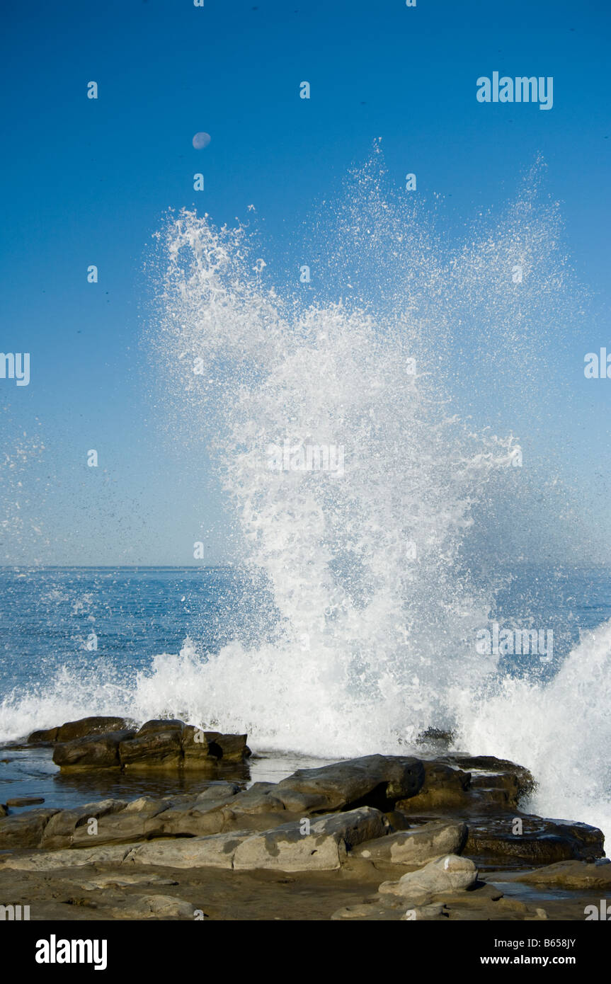 View of La Jolla Cove waves moon splash Ellen Browning Scripps Park La Jolla California La Jolla California Stock Photo