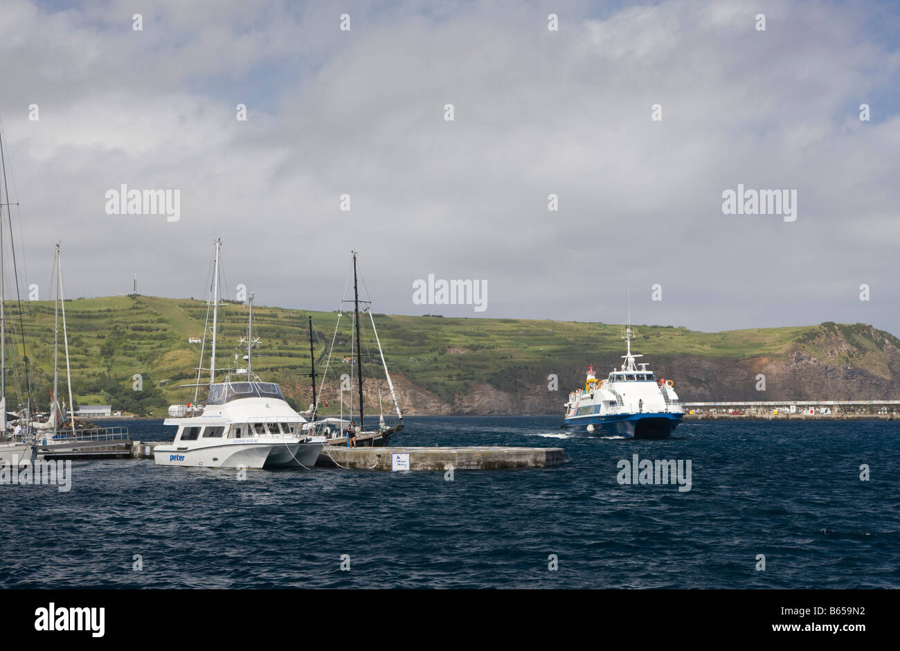Ferry Port at Horta on Faial Faial Island Azores Portugal Stock Photo