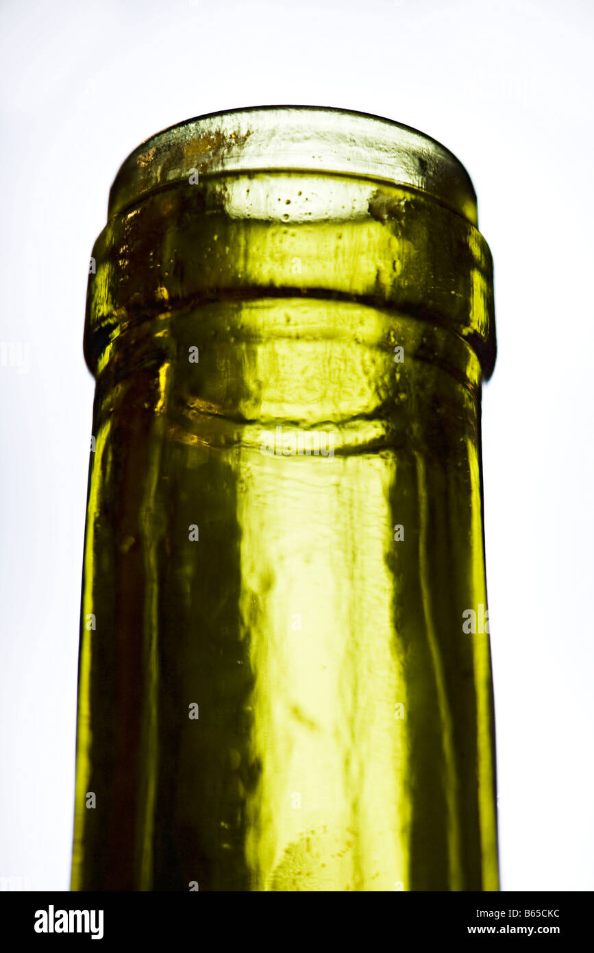 Neck and mouth of green glass bottle Stock Photo
