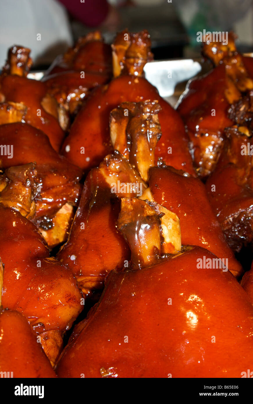Renowned brown sugar soy sauce glazed braised upper leg of Wansan pork in Zhouzhuang China Stock Photo