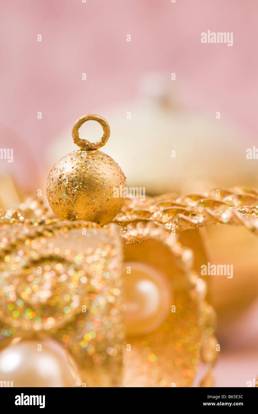 Golden Christmas decorations, close-up Stock Photo