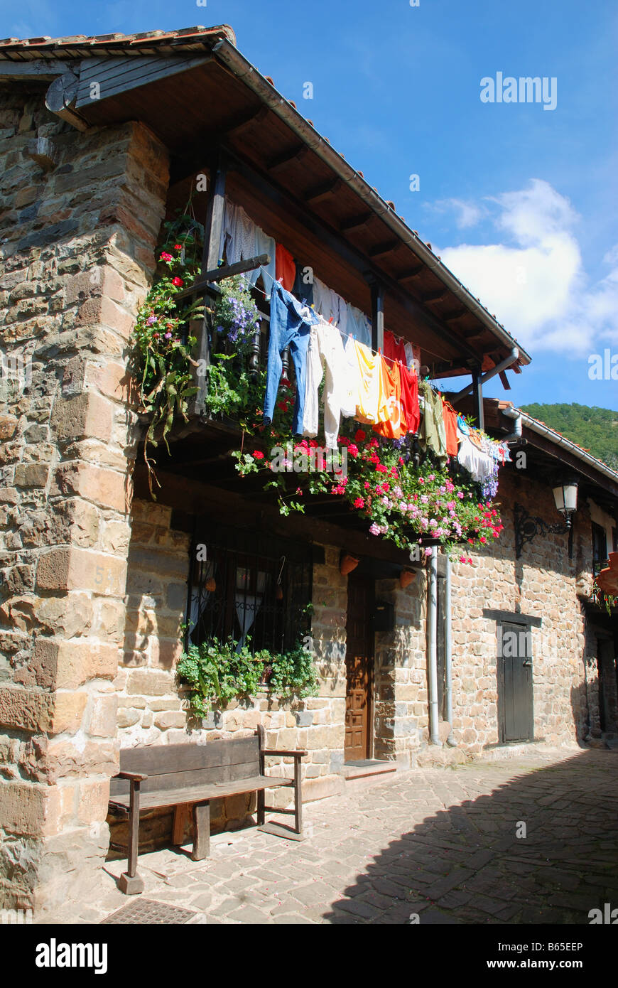 Facade of typical house. Barcena Mayor. Cantabria province. Spain. Stock Photo