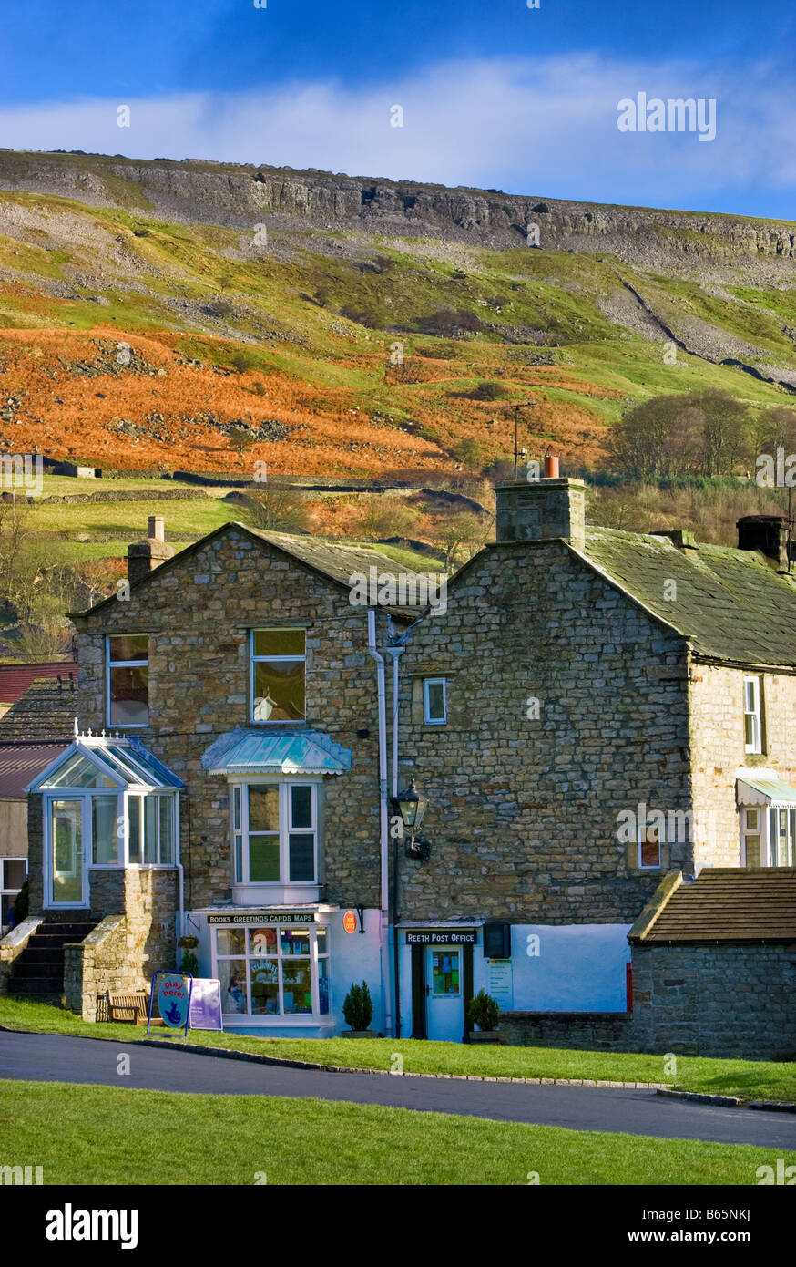 The tiny post office shop stores in the village of Reeth in Swaledale Yorkshire Dales England UK Stock Photo