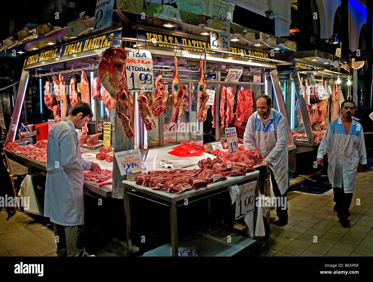 Butcher Central food meat market Athens Greece Greek Stock Photo Alamy