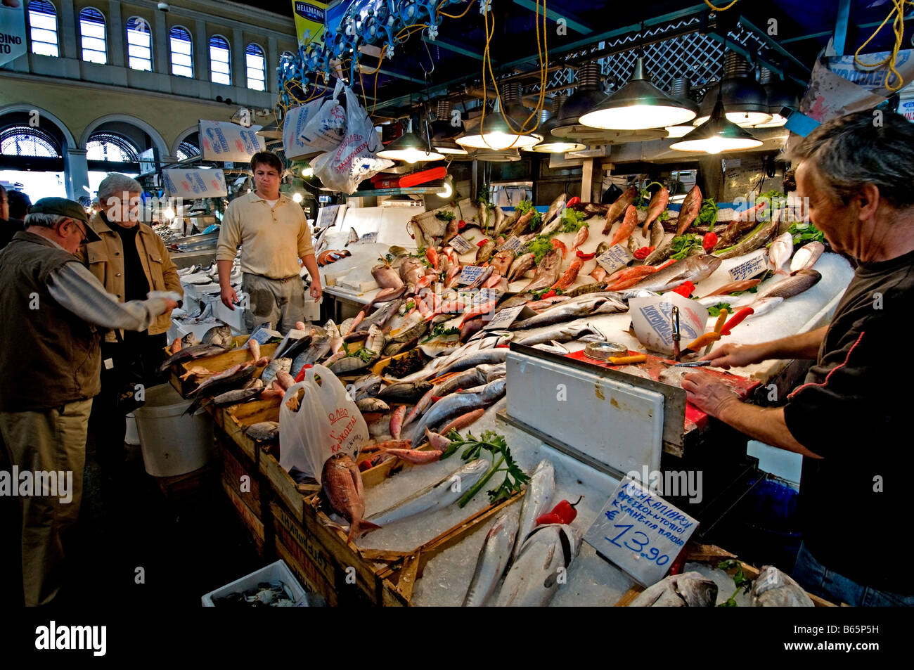 Fishmonger Central food meat market Athens Greece Greek Stock Photo Alamy