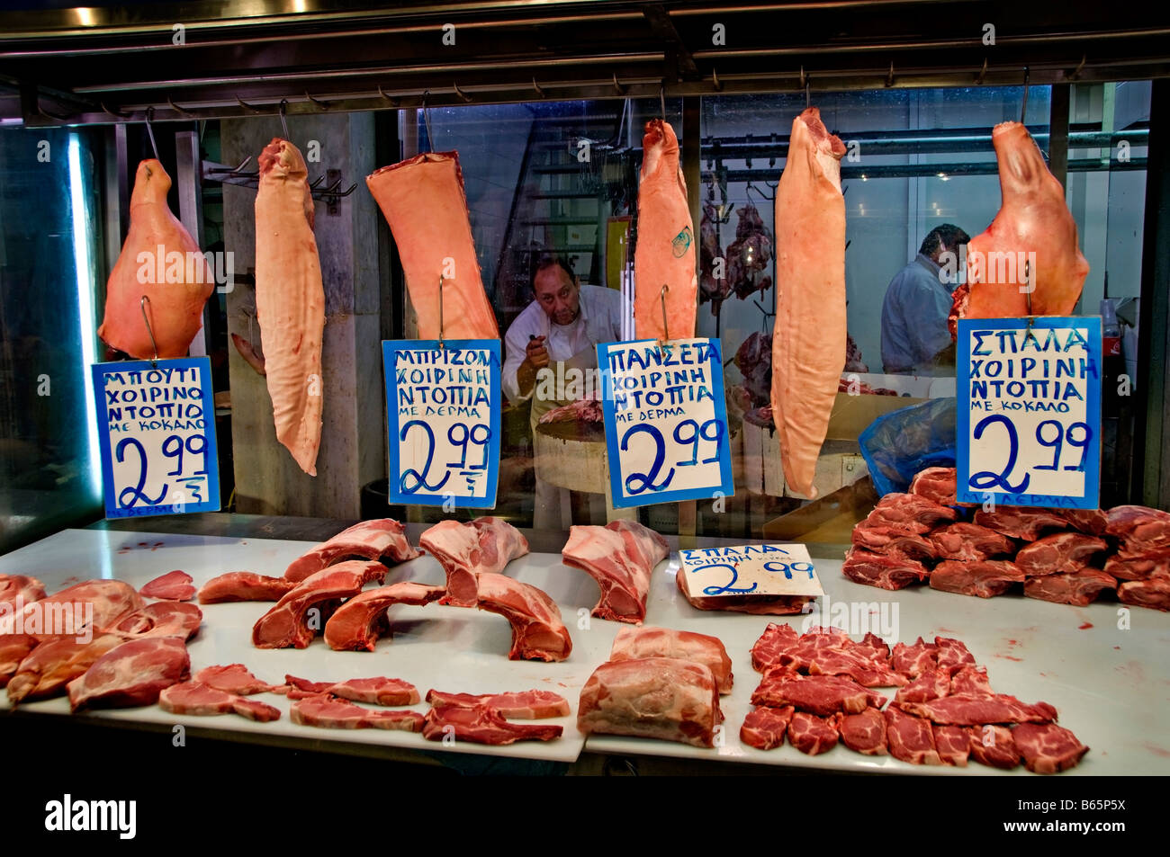 Butcher Central food meat market Athens Greece Greek Stock Photo Alamy