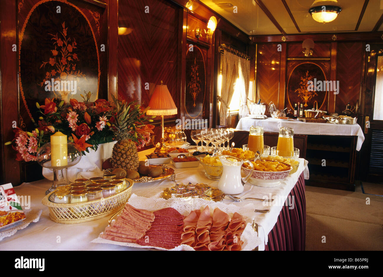 Breakfast in Al Andalus Express Train Andalusia region SPAIN Tren Al Andalus Expreso Stock Photo