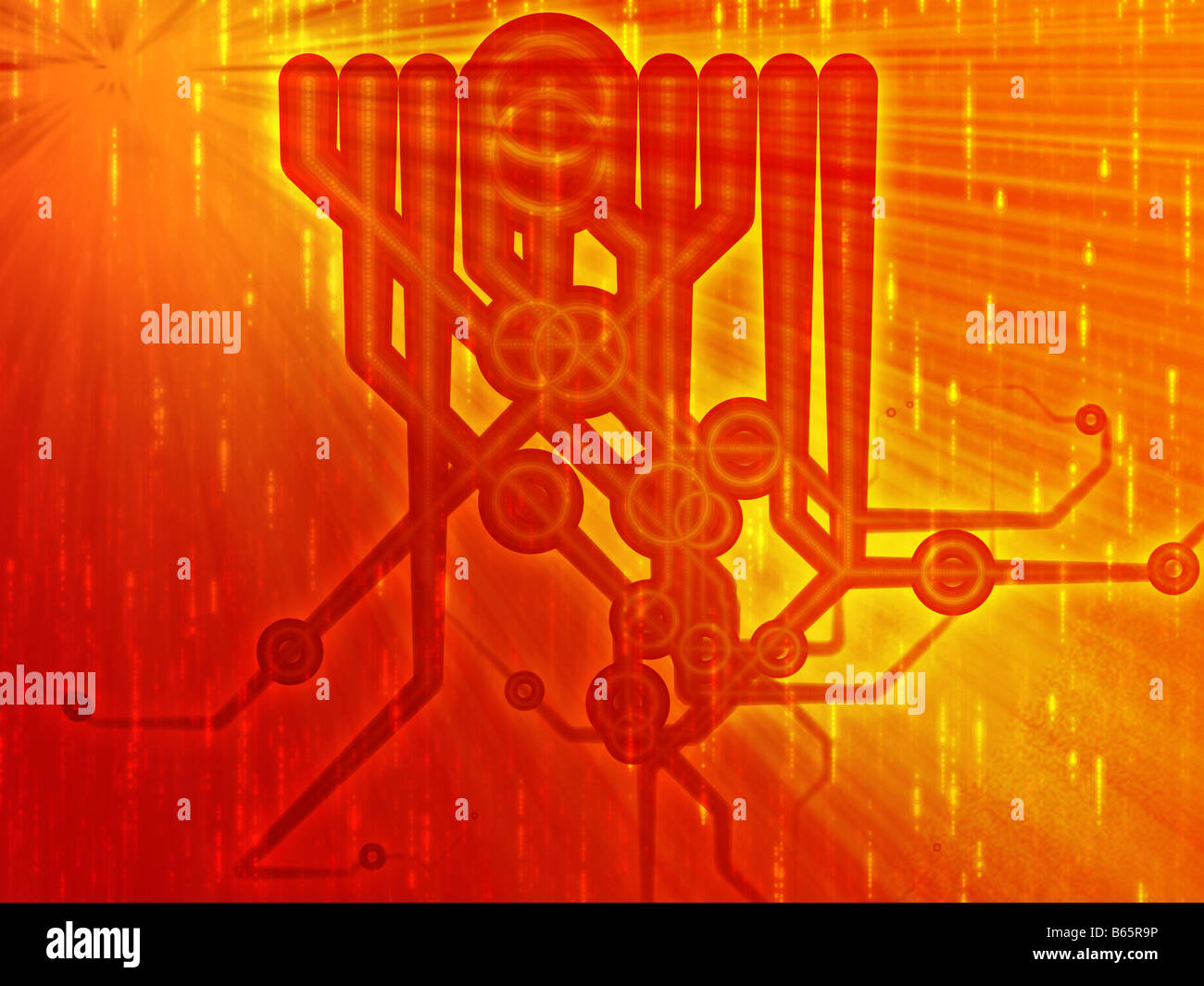 Abstract technical schematic diagram illustration with circuitry and ...