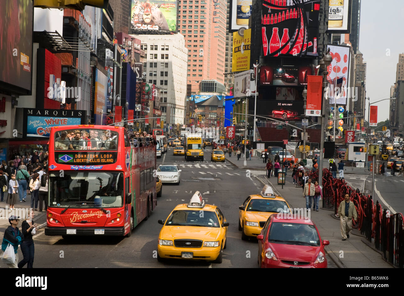 A chaotic street scene in Times Square,  Manhattan New York USA Stock Photo