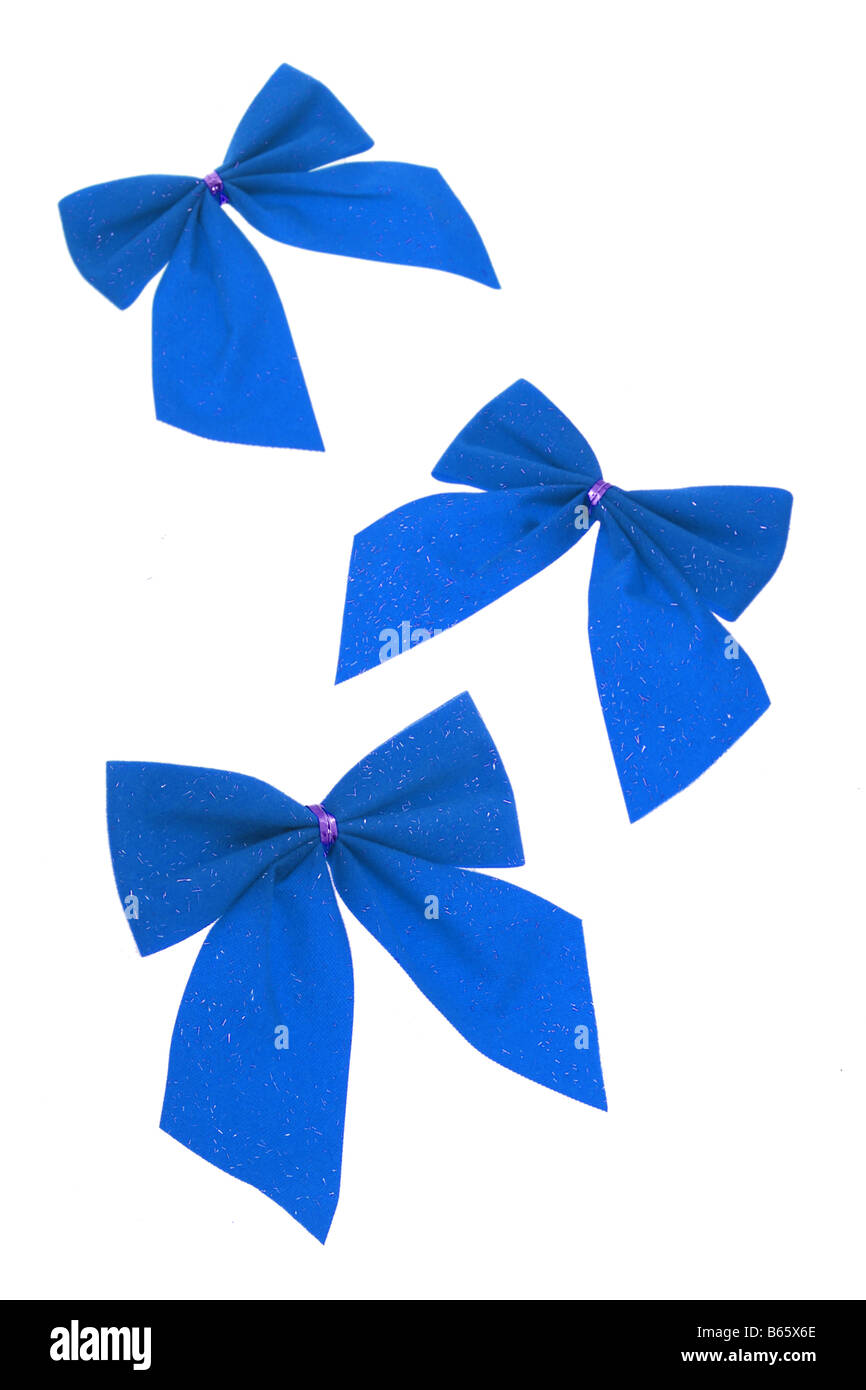 Three blue bow ribbons arranged on white background Stock Photo Alamy