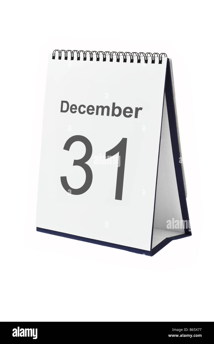 Desktop calendar showing December 31 isolated on white background Stock